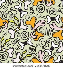 Dog Bone vector dog paw doodle Seamless pattern. Packaging paper design, pet food accessories package.