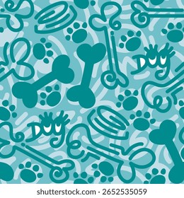 Dog Bone vector dog paw doodle Seamless pattern. Packaging paper design, pet food accessories package.