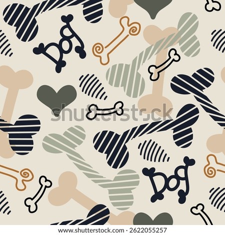 Dog Bone vector dog paw doodle Seamless pattern. Packaging paper design, pet food accessories package.