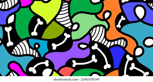 Dog Bones in abstract style pattern. Packaging paper design, pet food accessories package.