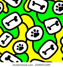 Dog Bones in abstract style pattern. Packaging paper design, pet food accessories package.