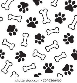 A dog bones and paw prints pattern white background, perfect for pet lovers and animal themed