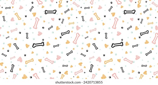 Dog bones seamless pattern. Bone and traces of puppy paws repetitive texture. Doggy endless background. Vector illustration