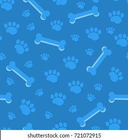 Dog bones seamless pattern. Bone and traces of puppy paws repetitive texture. Doggy endless background. Vector illustration
