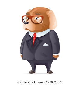Dog boss fashionable business suit good boy glasses character cartoon design vector illustration
