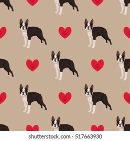 Dog boston terrier seamless pattern colorful with hearts