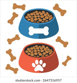 Dog bowl with bone shaped kibble food