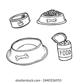 Dog bowl hand drawn outline doodle icon. Bowl full of pet food as pets food and dog feeding concept.