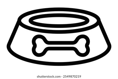 Dog bowl icon with bone for pet food concepts. Editable stroke.