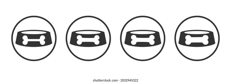 Dog bowl icon. A bowl of bones for a dog. animal feed in a bowl. Vector set.