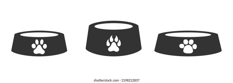 Dog bowl icon. A bowl of bones for a dog. animal feed in a bowl. Vector set.