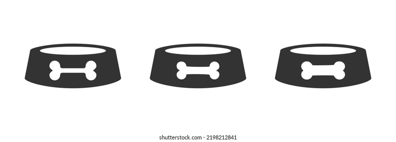 Dog bowl icon. A bowl of bones for a dog. animal feed in a bowl. Vector set.