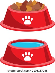 Dog bowl icon, dog food and water bowl isolated on white background. Vector, cartoon illustration.