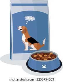 Icono de tazón de perro, comida de perro y tazón de agua aislados en fondo blanco. Vector, ilustración de dibujos animados. Comida para perros y gatos. Envases o envases para alimentar mascotas con dibujos animados. Animales domésticos harina y seca. Alimentadores redondos. 