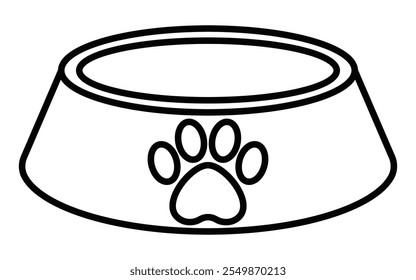 Dog bowl icon with paw design for pet care. Editable stroke.