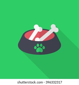 Dog bowl icon , Vector flat long shadow design.