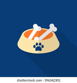 Dog bowl icon , Vector flat long shadow design.