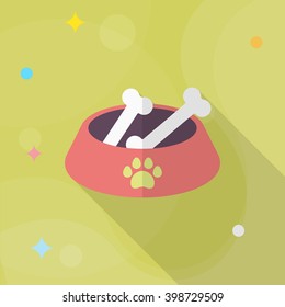 Dog bowl icon , Vector flat long shadow design.