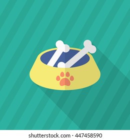 Dog bowl icon , Vector flat long shadow design.