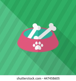 Dog bowl icon , Vector flat long shadow design.