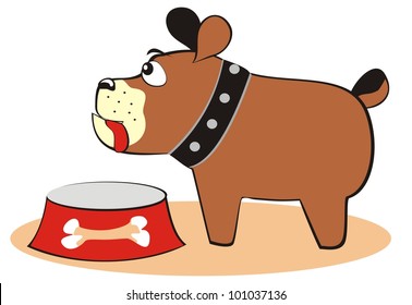 dog and bowl, ood, funny vector ilustration
