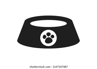 Dog bowl. Pet bowl. Dog and cat dish icon. Silhouette for food of pet. Black icon isolated on white background. Logo for eat drink with paw. Vector.