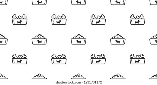 Dog bowl seamless pattern vector french bulldog dog food paw bone cartoon scarf isolated tile background repeat wallpaper