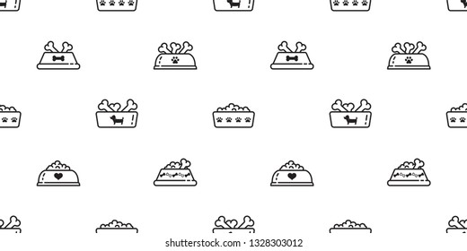 Dog bowl seamless pattern vector food french bulldog bone dog paw cartoon scarf isolated tile background repeat wallpaper