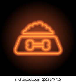 Dog bowl simple icon vector. Flat design. Orange neon on black background.ai