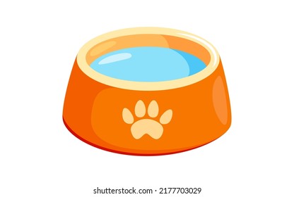 Dog bowl with water. Pet bowl for cat or dog for kibbles and water. Vector illustration in cute cartoon style