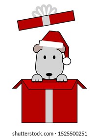 dog in the box as a christmas present, cartoon style, vector illustration 