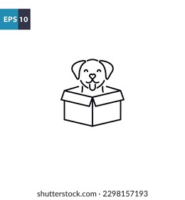 Dog in the box outline icon Vector illustration