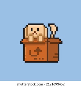 dog in the box with pixel art style