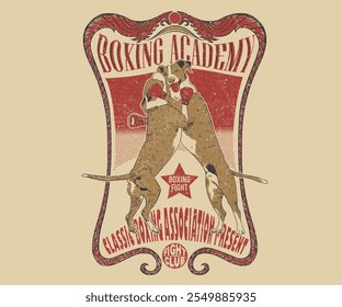 Dog boxing academy graphic print design for apparel, stickers, posters and background. Boxing club artwork. Pet design.