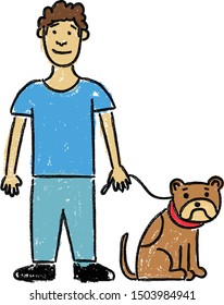 dog and boy sitting cute adorable child drawing
kid and puppy doodle crayon illustration
isolated wax crayon texture
