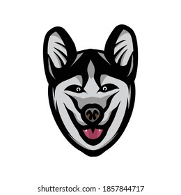 dog breed Alaskan Malamute puppy with his tongue hanging out, head looking right symmetry sketch vector graphics color picture