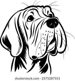 A Dog breed Basset Hound. Sticker on the wall in the form of a graphic hand-drawn sketch of a dog.