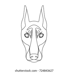 Dog breed, Doberman.Dobermann's muzzle single icon in outline style vector symbol stock illustration web.