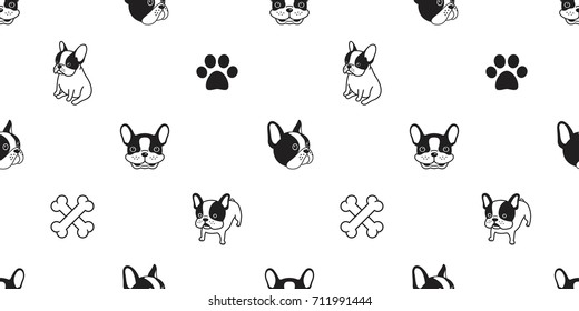 dog breed french bulldog bone dog paw foot print seamless pattern wallpaper background