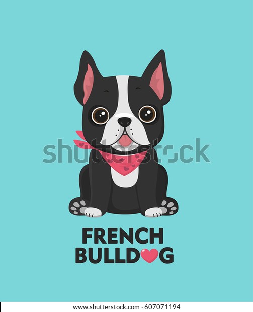 狗品种的法国斗牛犬 斗牛犬穿着粉红色的头巾 文字 爱法国斗牛犬库存矢量图 免版税