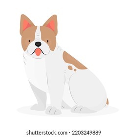 Dog breed french bulldog with his tongue hanging out is sitting. The character is a dog isolated on a white background. Vector animal illustration.