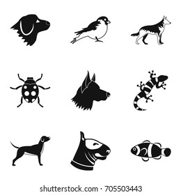 Dog breed icons set. Simple set of 9 dog breed vector icons for web isolated on white background