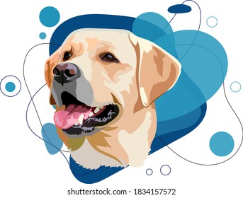 Dog breed Labrador Retriever. Portrait. Vector illustration on a blue gradient won. Trend of the Year