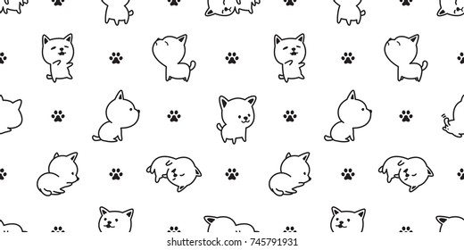 dog breed paw puppy french bulldog vector doodle cartoon seamless pattern wallpaper background