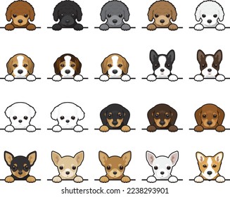 Dog breed set 20 types of dog portrait vector illustration image on a white background