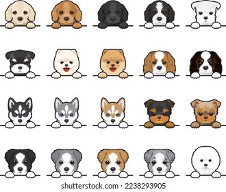 Raza de perro conjunto 20 tipos de imagen vectorial de retrato de perro en un fondo blanco