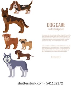 Dog breed silhouette colorful illustration set for web sites, pet care shops or animal designs.