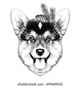 dog breed Welsh Corgi sketch vector graphics monochrome Christmas bump