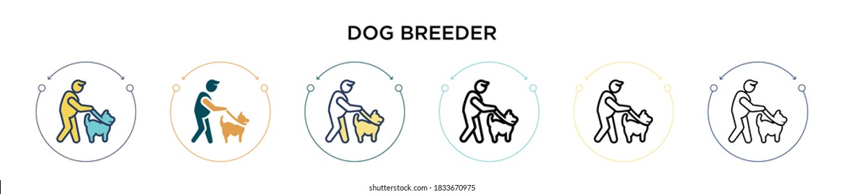 Dog breeder icon in filled, thin line, outline and stroke style. Vector illustration of two colored and black dog breeder vector icons designs can be used for mobile, ui, web