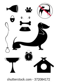 Dog breeding objects collection for design. Dog breeding objects silhouette collection for design